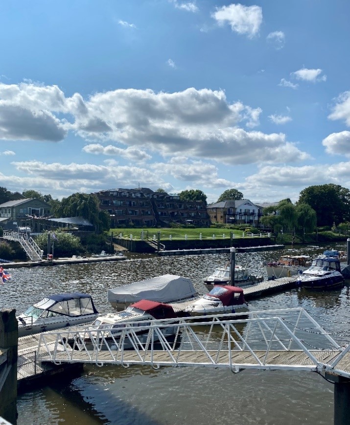 Figure 45 Quay West Court as viewed from the river. Note significant green space between it and the river edge.