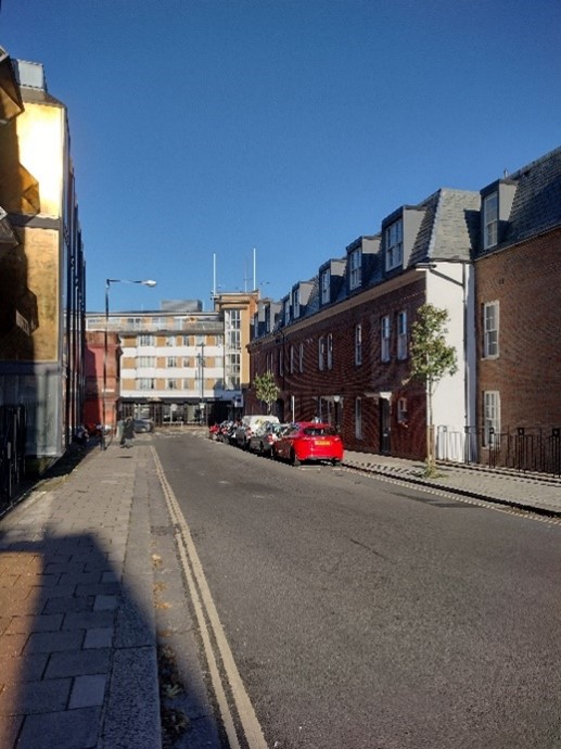 Figure 21 Lewis Road looking towards Lion House with old police station on the right