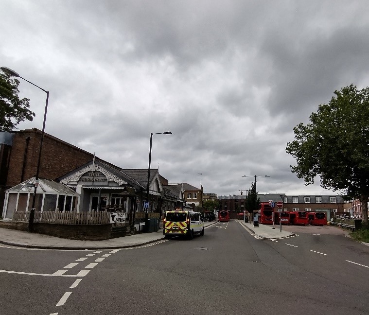 Figure 72 Wakefield Road (junction between conservation areas 5 and 17) with the old cricket pavilion on the left