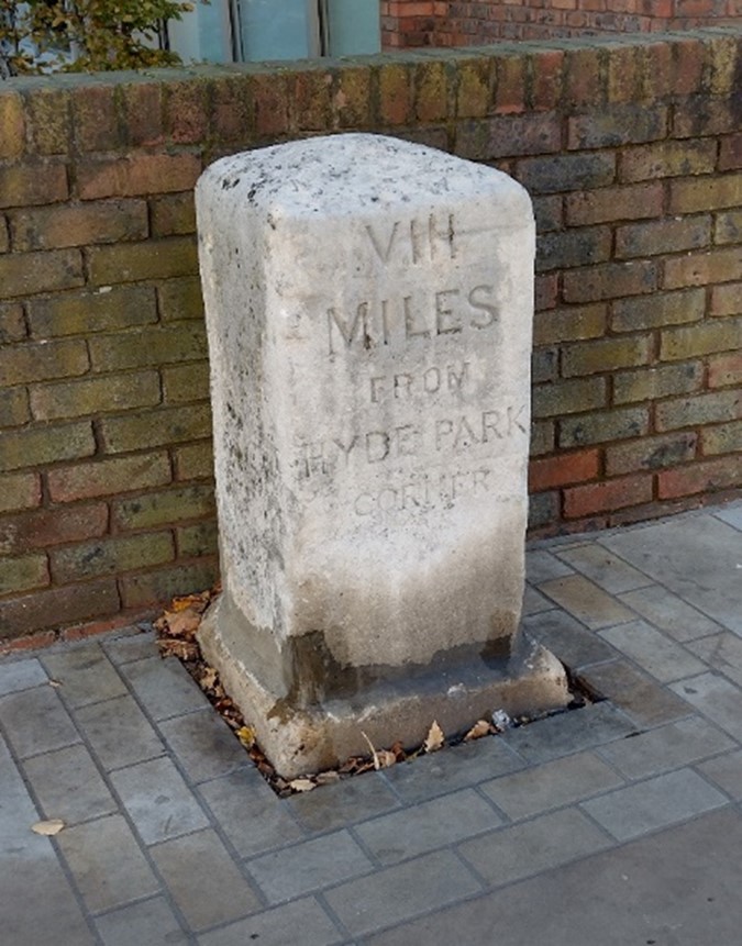 Masonry milestone, Kew Road