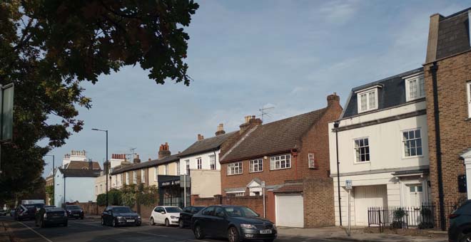 Fig. 47 View of No.1 Hampton Court Road east to Court View House. Myrtle house is located in the middle of the row.