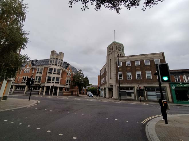 Fig. 173: Art Deco façade of the 1930s Seeboard building balanced with the projecting corner of the Civic Centre